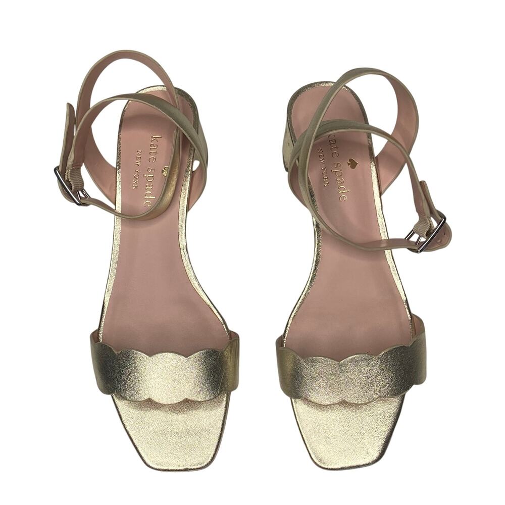 Kate Spade New York Sandals Gold Scalloped Wrap Ankle Block Heel